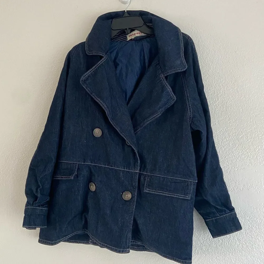 NWOT Free People Denim Car Coat in Rinse Wash Blue Oversized Sz XS 100% cotton